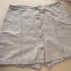 Cherokee Skort Women 16 Beige Linen Cotton Button Front Mini Skirt Vintage